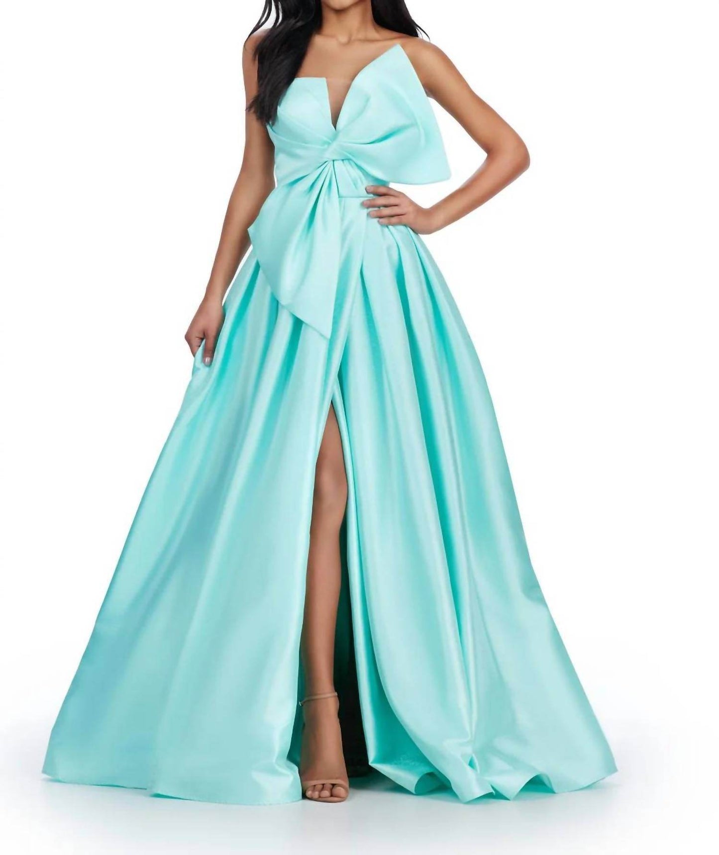 ASHLEYlauren - V-neck Oversized Bow Prom Ballgown - Rack Hunt
