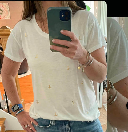 Stacy T-Shirt With Gold Anchors
