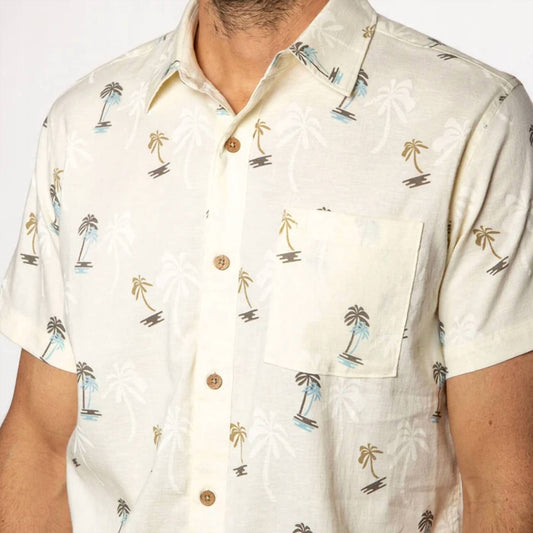 Men's Retro Palms Hemp Linen Woven Shirt