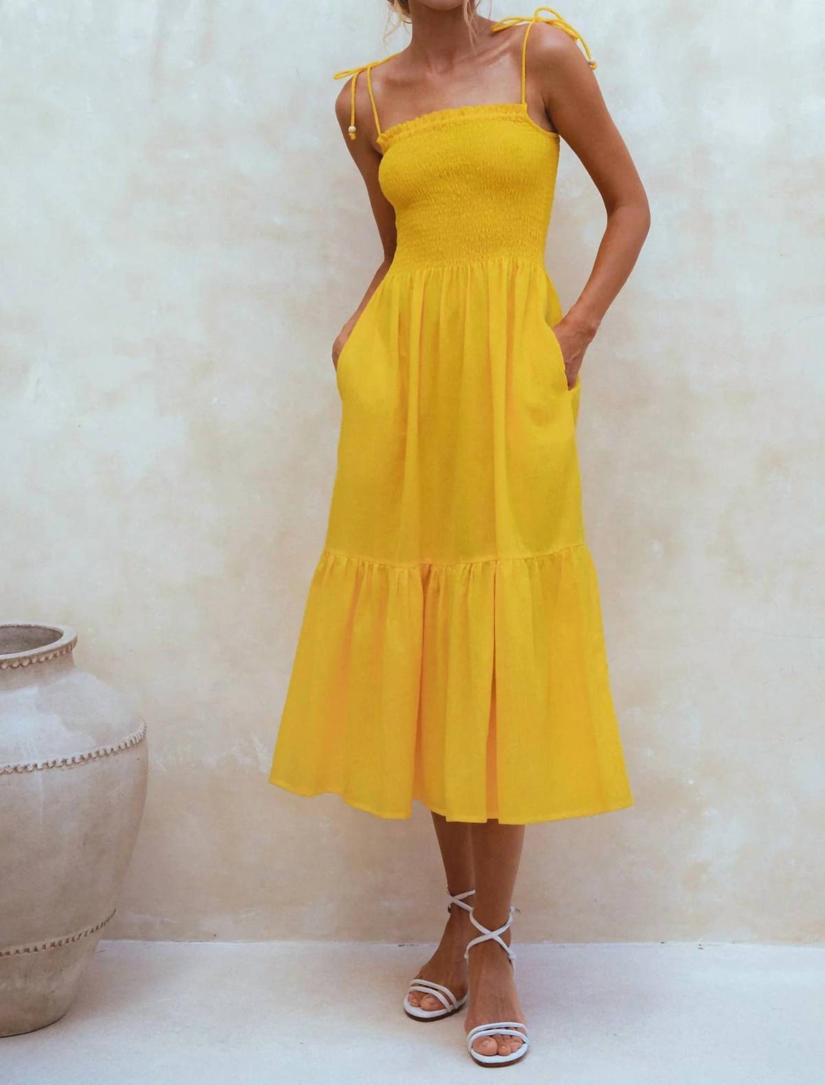 Paradiso Strappy Linen Midi Dress