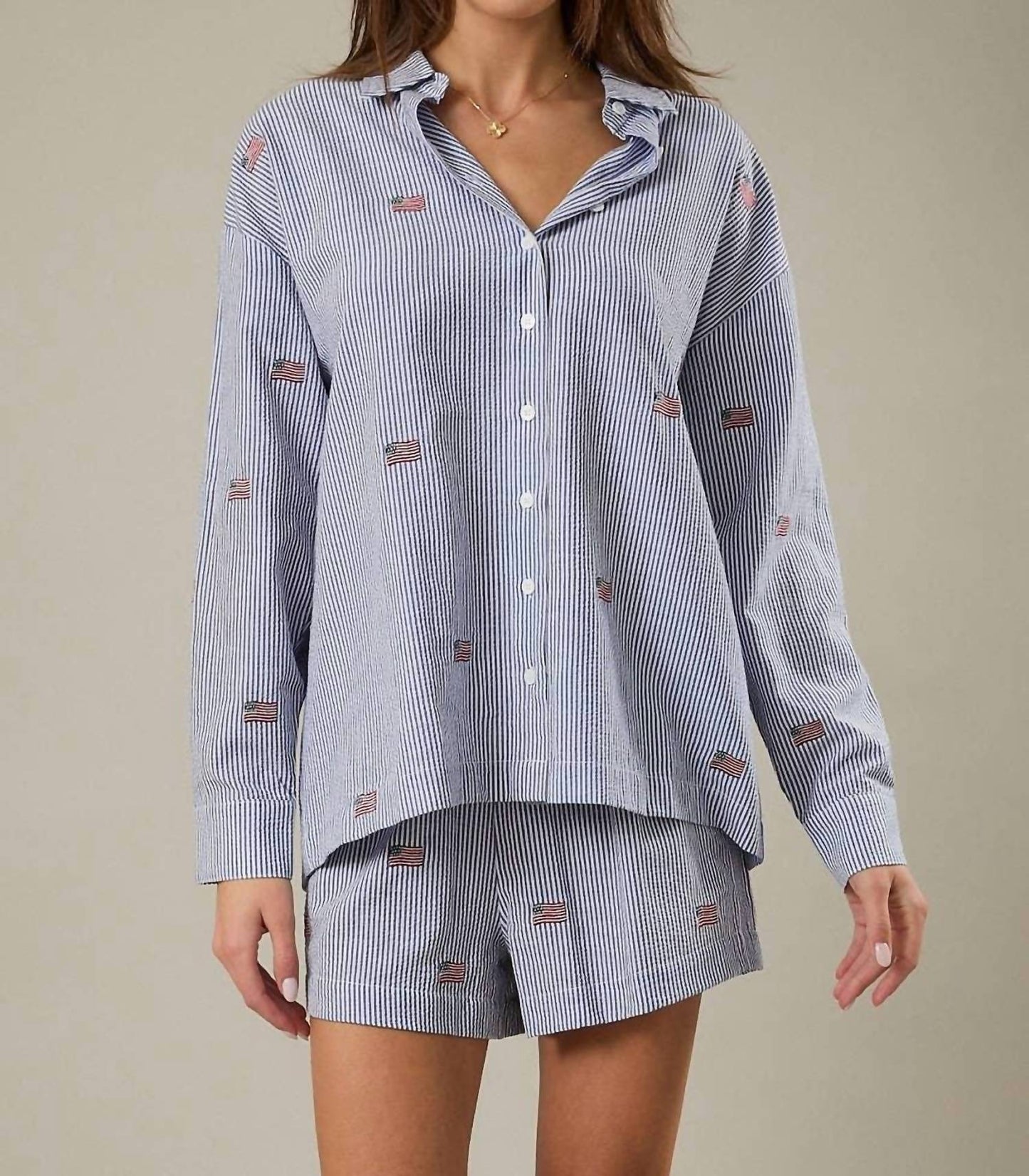 Ellen Flag Embroidered Oversized Shirt