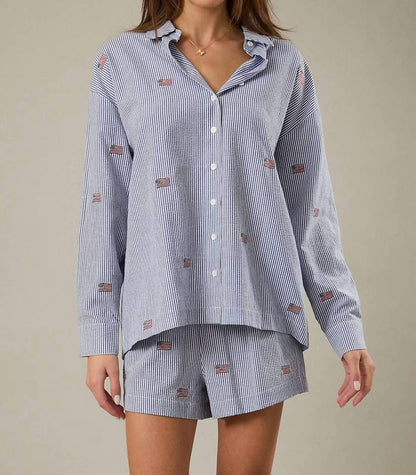 Ellen Flag Embroidered Oversized Shirt