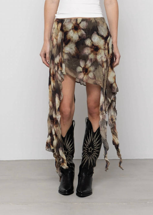 Women's Petal Moon Printed Asymmetric Skirt