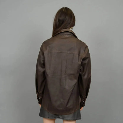 RD International - Aliska Distressed Faux Leather Snap Front Shirt - Rack Hunt