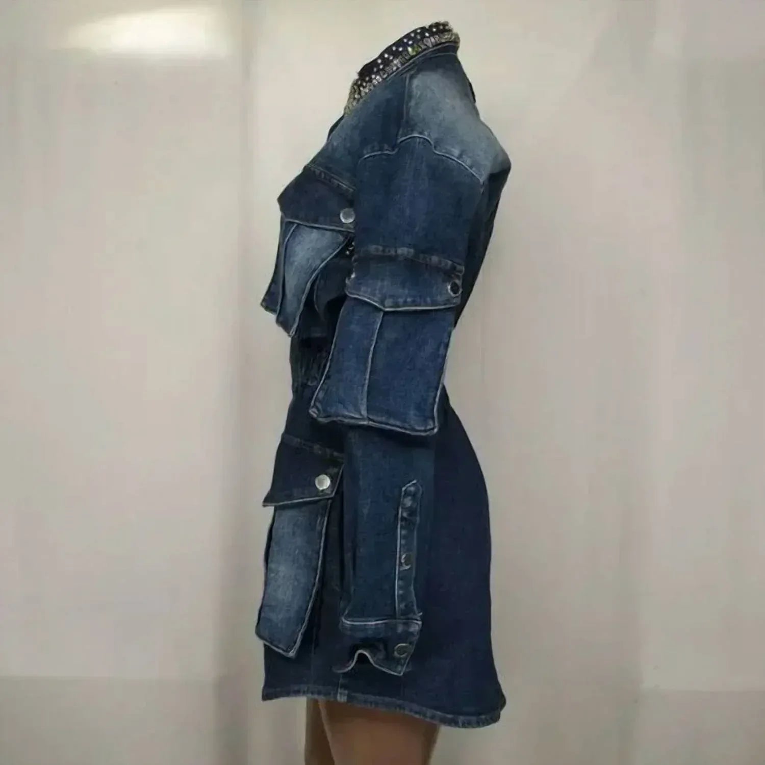 PHILIPP PLEIN - Women's Long Sleeve Strass Denim Cargo Jacket - Rack Hunt