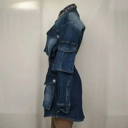 PHILIPP PLEIN - Women's Long Sleeve Strass Denim Cargo Jacket - Rack Hunt