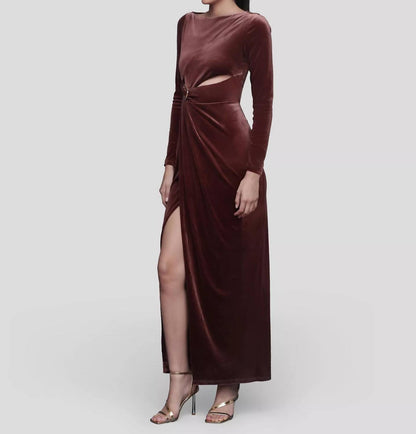 Velvet Cutout Drape Maxi Dress