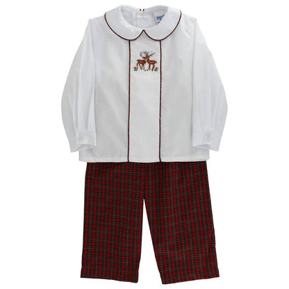 Kid's Reindeer On Plaid Dressy Pant Set