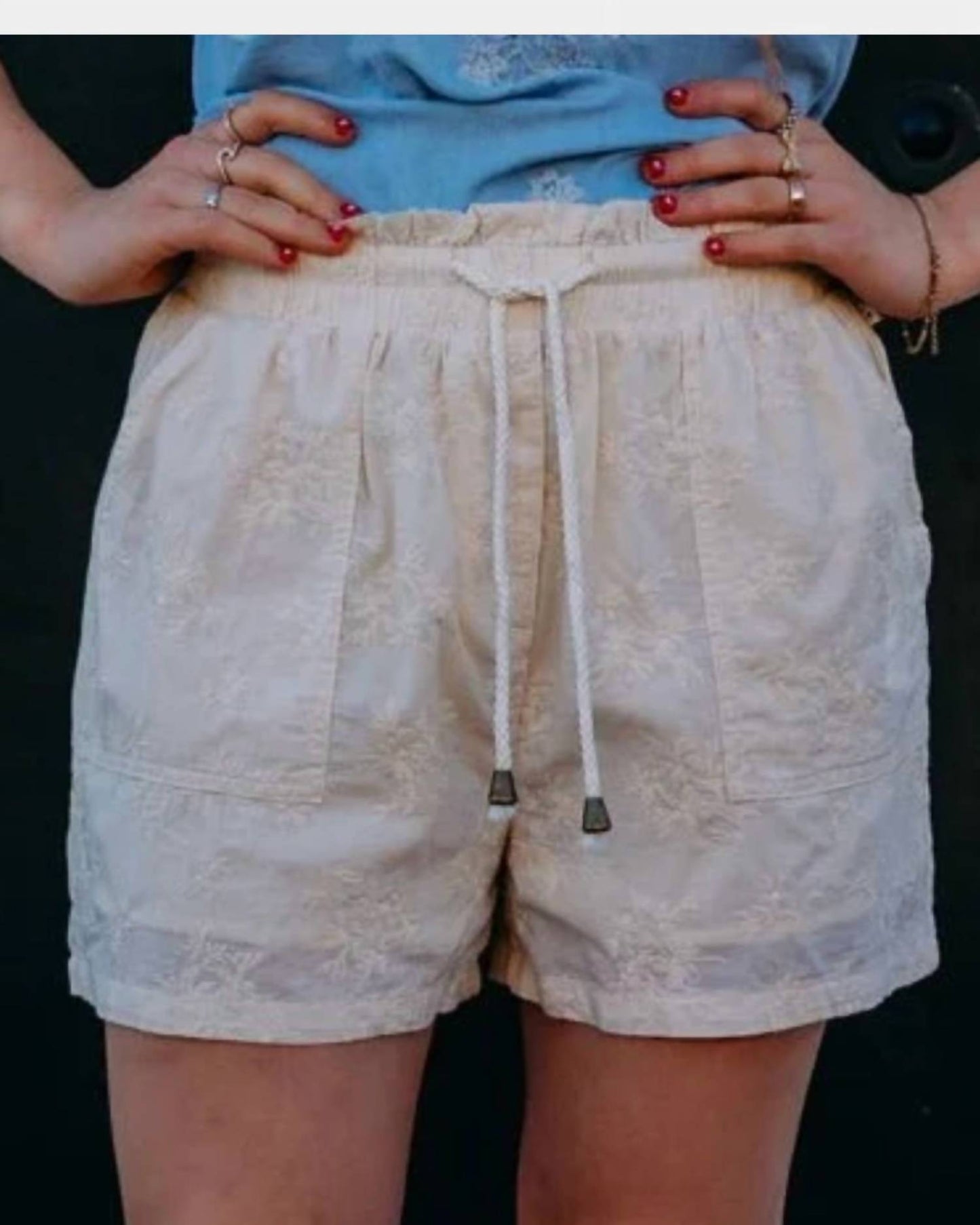 Audra Floral Embroidered Paperbag Shorts