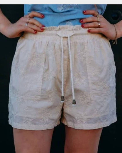 Audra Floral Embroidered Paperbag Shorts