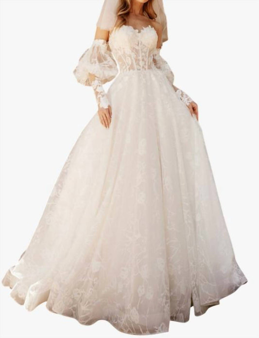 Puff Sleeve Strapless Bridal Gown