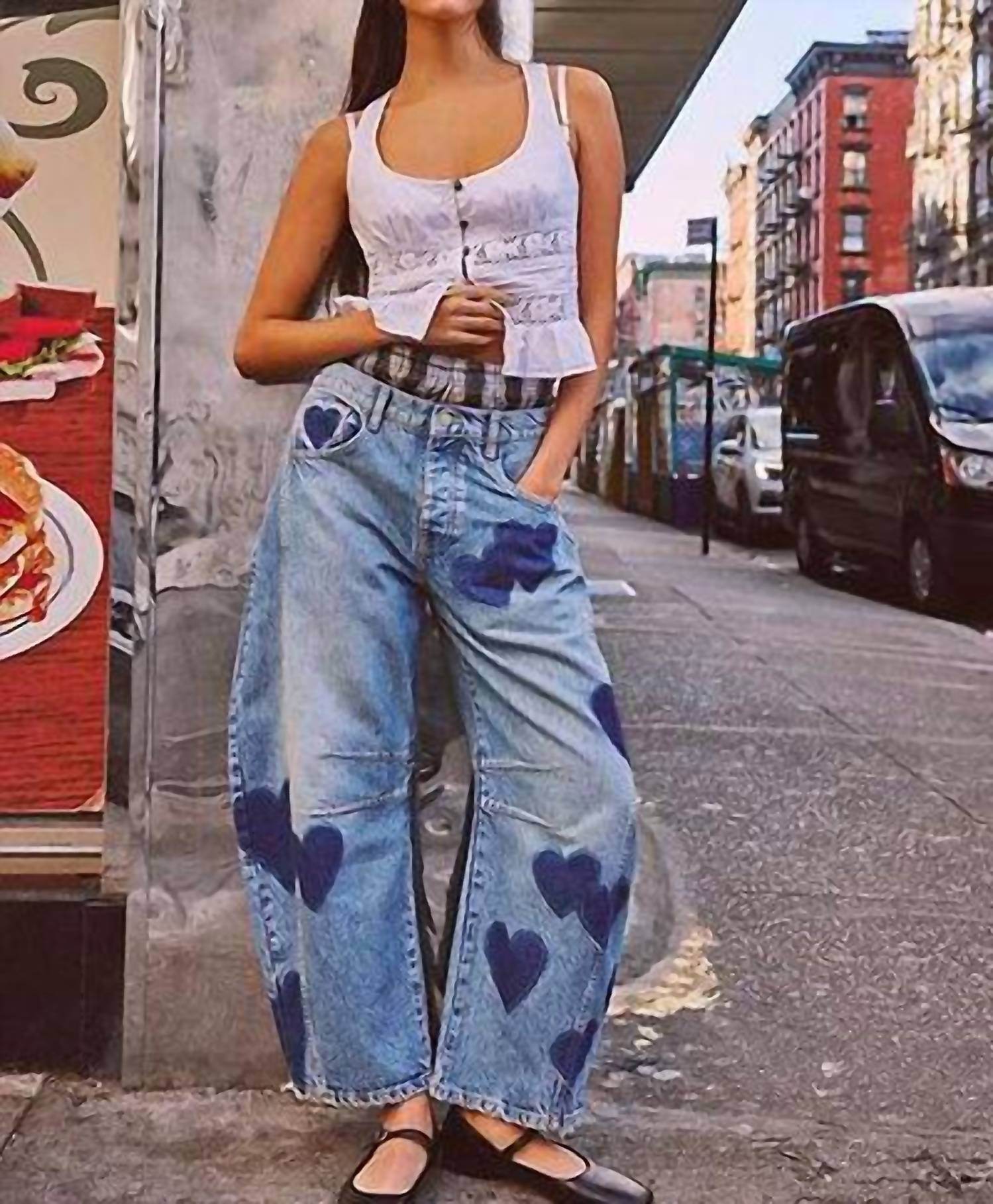 Core in Fashion - Heart Patch Wide Leg Denim - Rack Hunt -