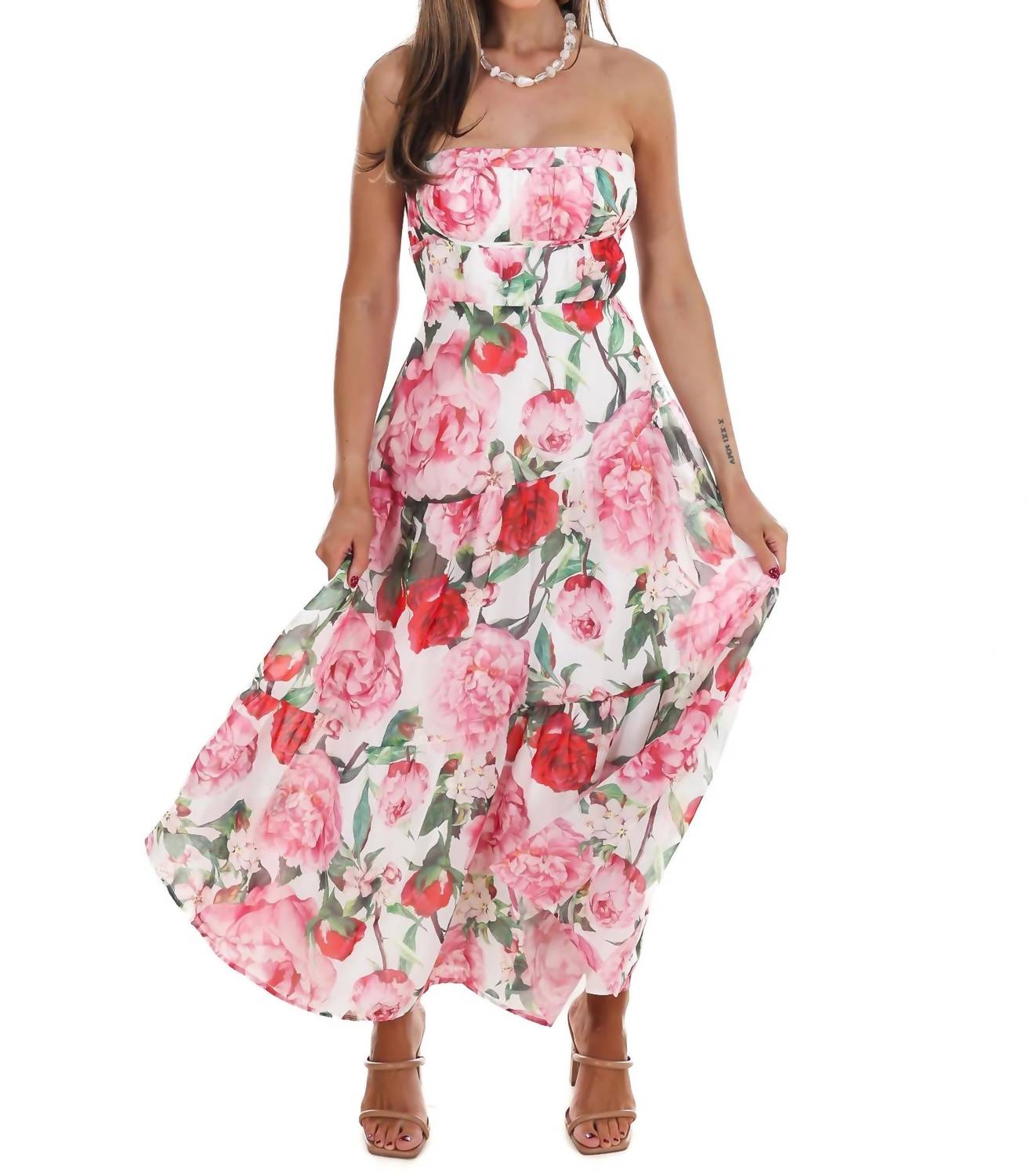 Women's Afternoon Garden Stroll Strapless Maxi Dress