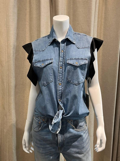 Aquarius Cocktail - Women's Hank Vintage Western Shirt With Ruffles - lifestyle view - Rack Hunt