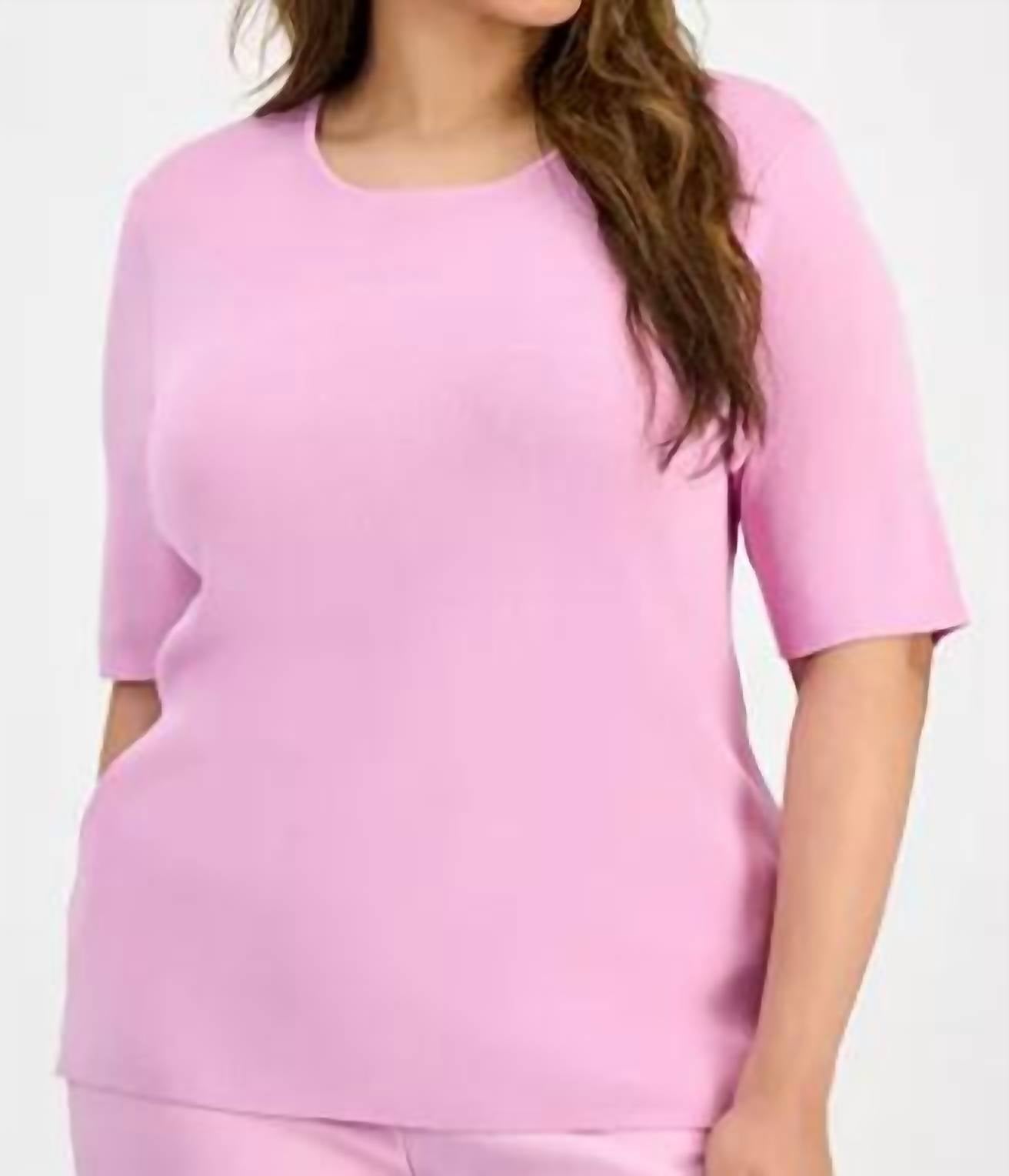 Round Neck Short Sleeve Sweater Tee Shirt - Plus