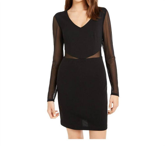 Teeze Me - Long Sleeve Scuba Mesh Fitted Mini Dress - Rack Hunt