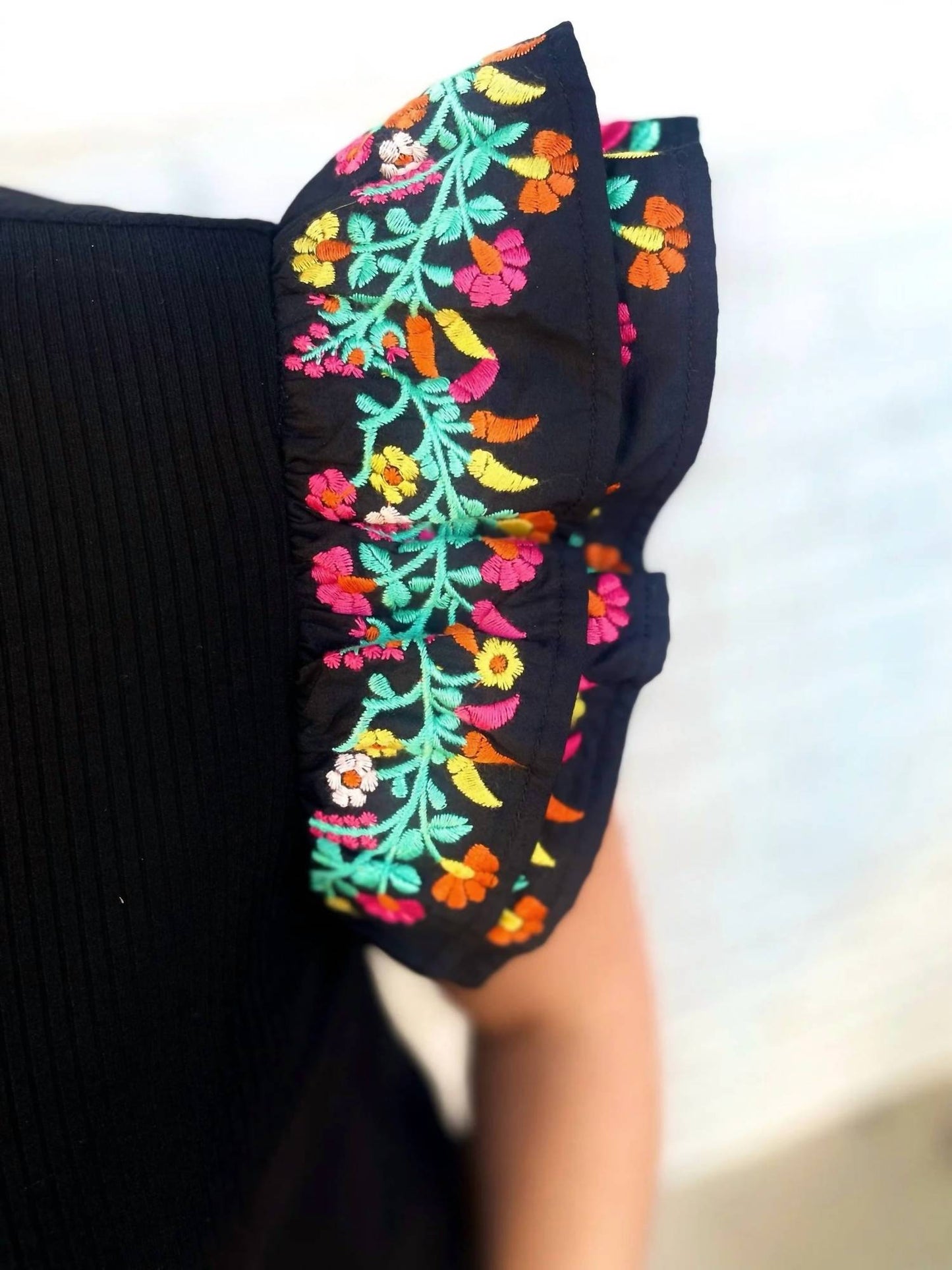Embroidered Layered Sleeve Top