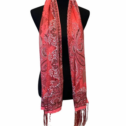 Women's Paisley Silver Glitter Fringed Sheer Lightweight Fashion Scarf