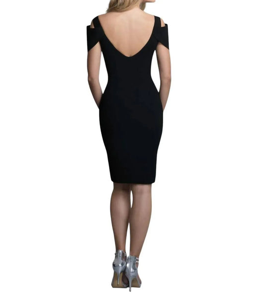 Saboroma - Cold-shoulder V-neck Sheath Cocktail Dress - Rack Hunt