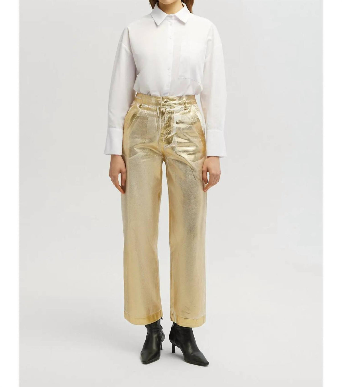 Foil Coated Straight Leg Jeans