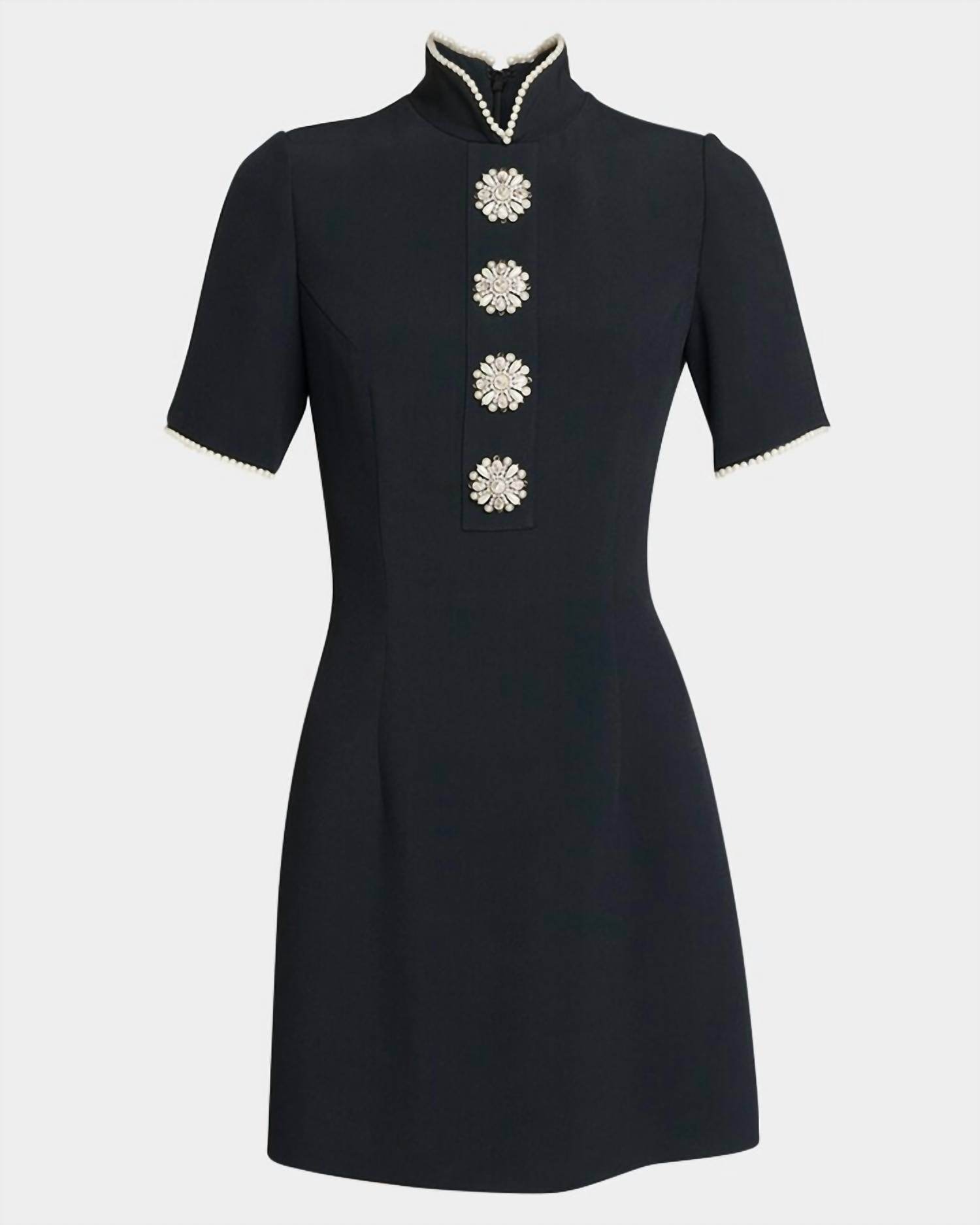 Andrew GN - Woven Short Sleeve Dress With Pearl Trim - Rack Hunt -