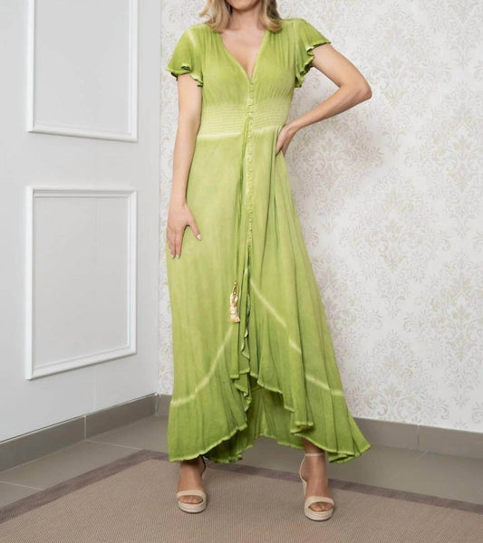 Original USA - MINERAL WASH BUTTERFLY SLEEVE HIGH LOW MAXI DRESS - Rack Hunt -