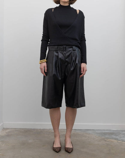Vegan Leather Belted Bermuda Shorts