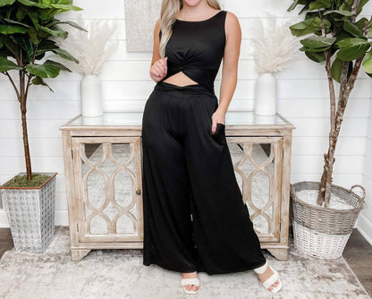 Great Timing Sleeveless Cutout Wide Leg Jumpsuit