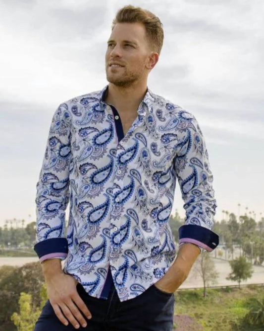 Paisley Button Down Shirt With Accent Trim