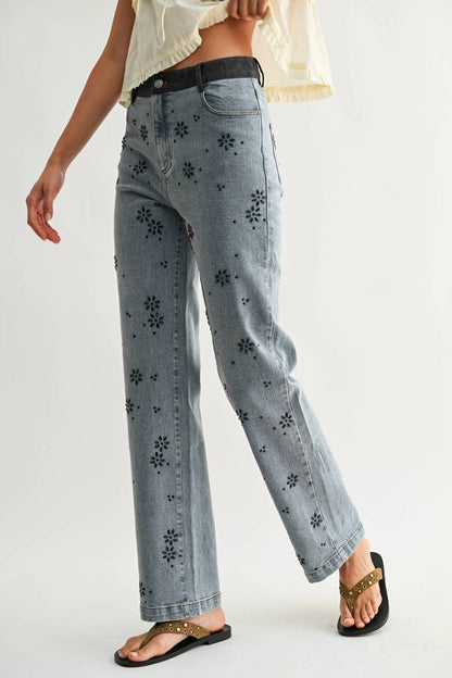 Straight-leg Jeans With Hot Fix Embellished