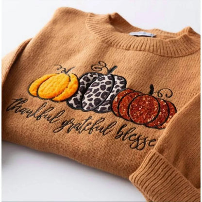 Love in Faith - Women's Grateful Thankful Blessed Pumpkin Sweater - Rack Hunt