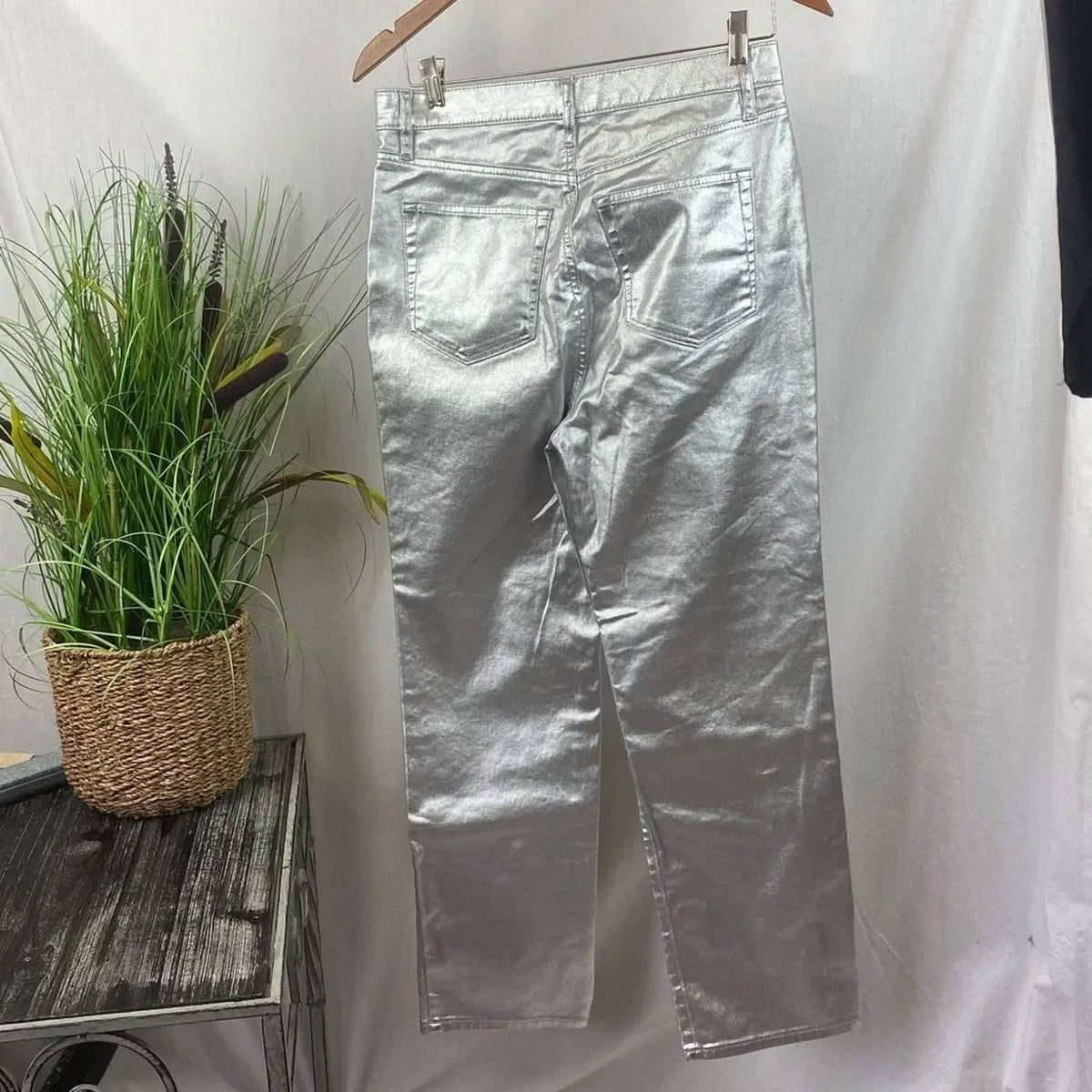 Coated High Rise Straight Leg Jeans