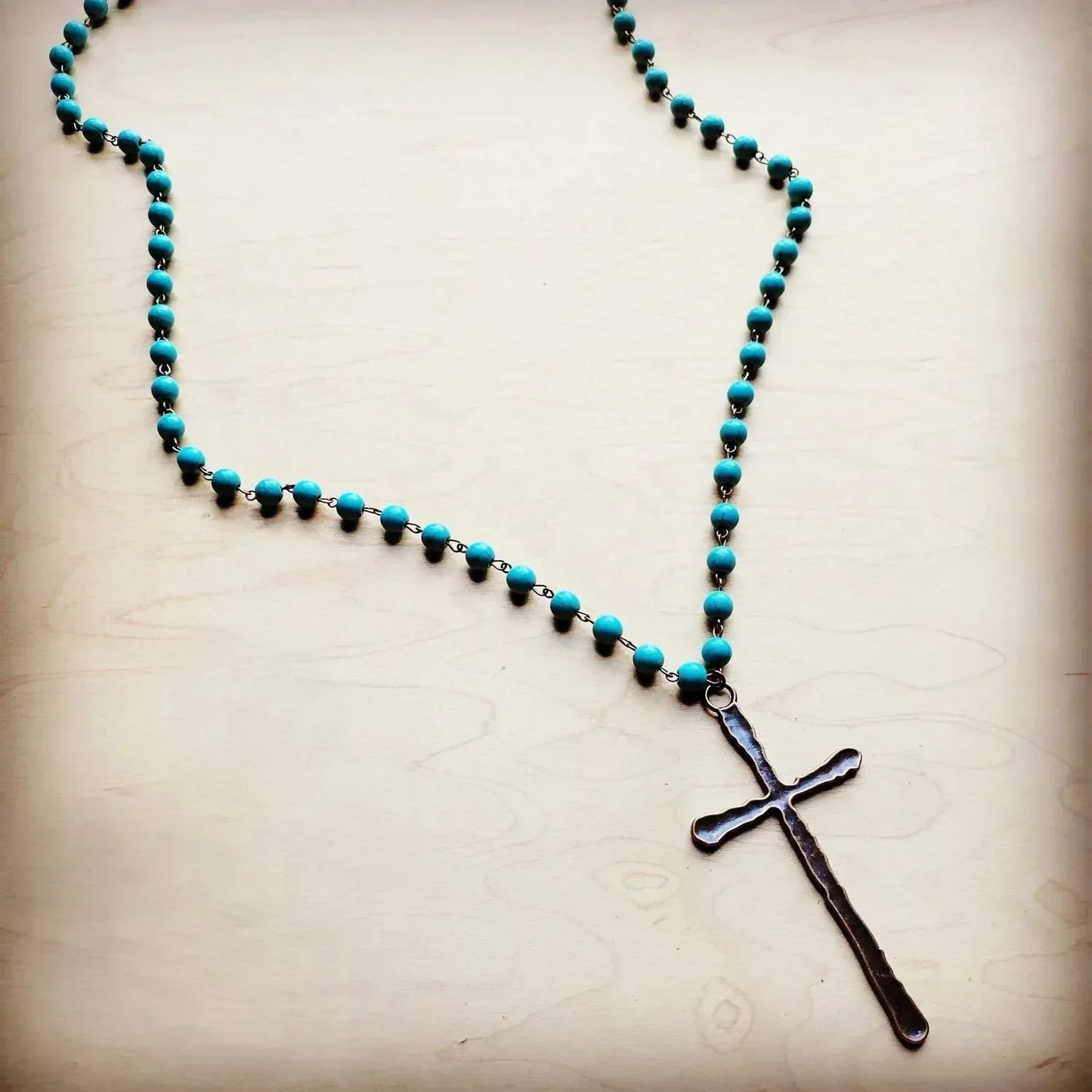 Jewelry Junkie - Women's Long Beaded Antique Copper Cross Necklace - Rack Hunt