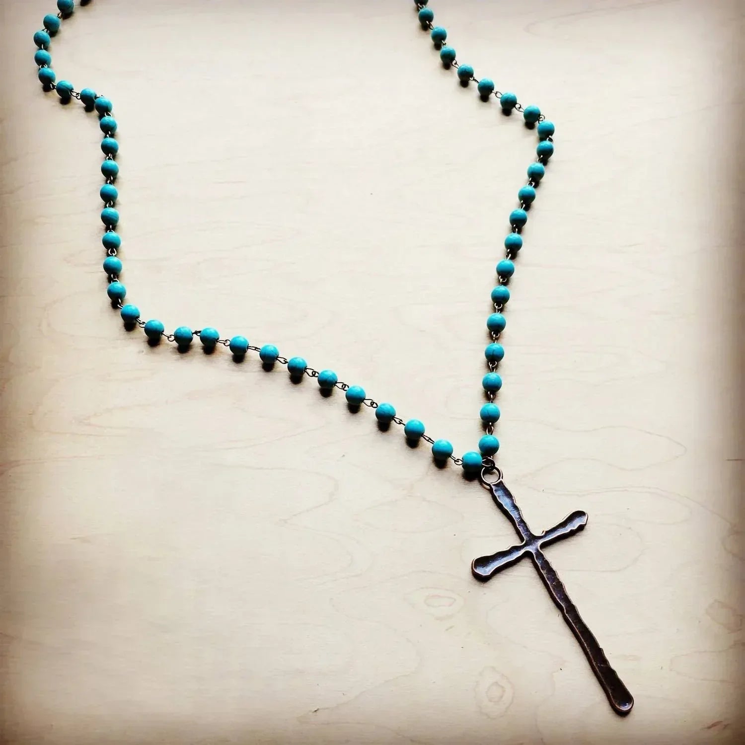 Jewelry Junkie - Women's Long Beaded Antique Copper Cross Necklace - Rack Hunt
