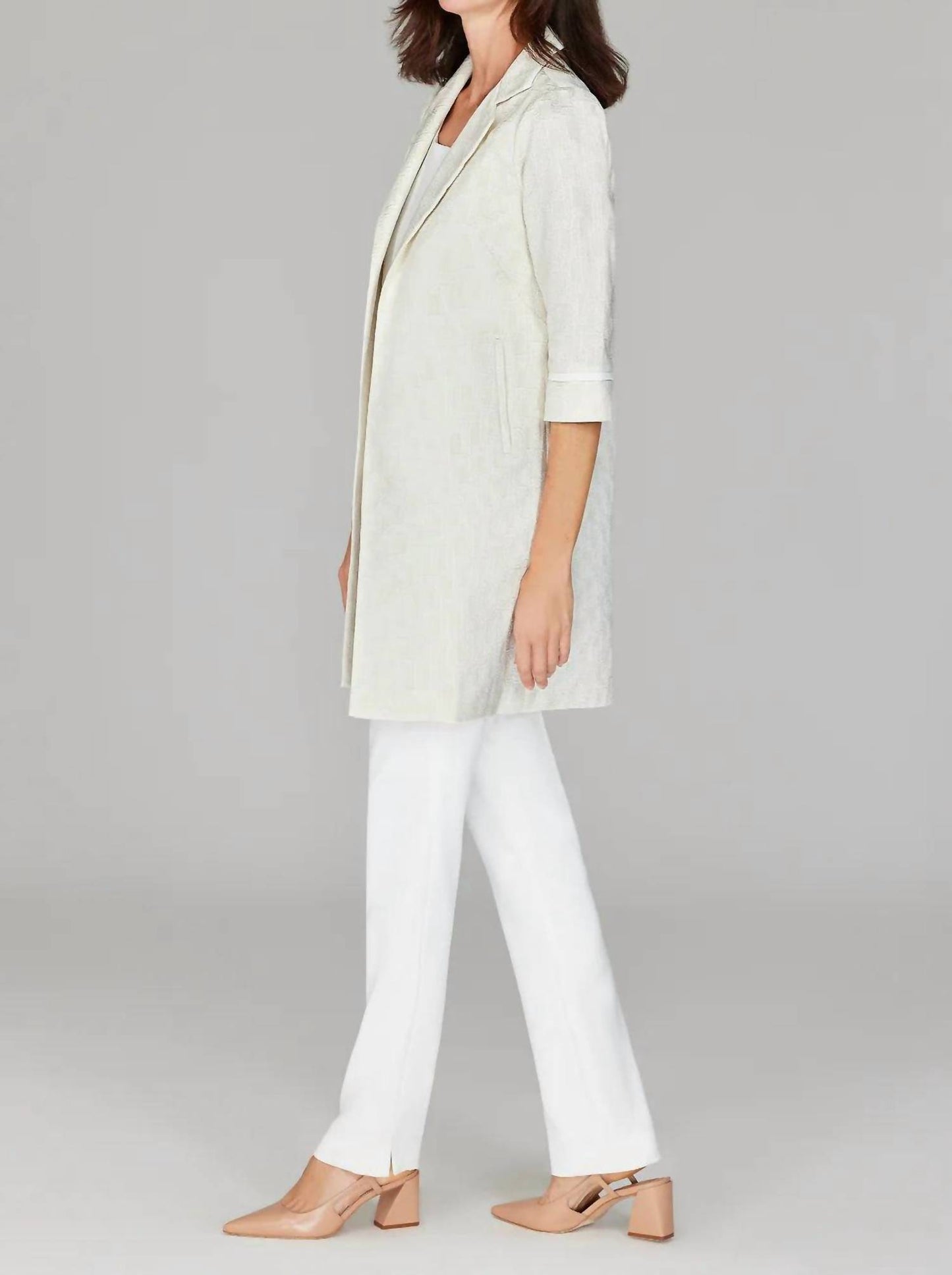 Basket Weave Jacquard Long Blazer