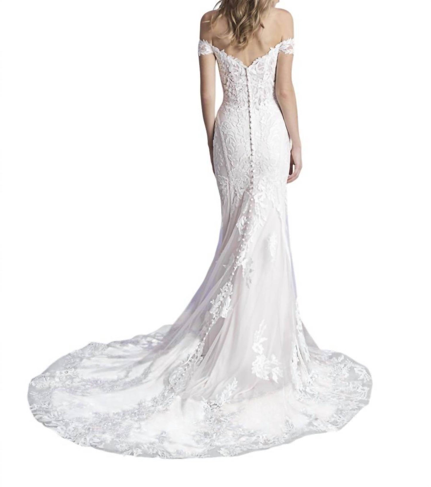 Allure Bridals - Off-Shoulder Sheath Lace Wedding Dress - Rack Hunt