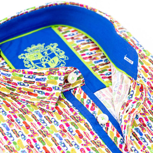 Men's Mini Flip Flop Button Down Print Shirt
