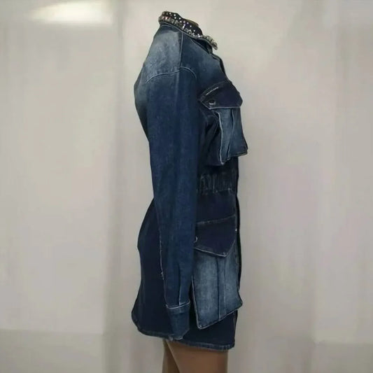 PHILIPP PLEIN - Women's Long Sleeve Strass Denim Cargo Jacket - Rack Hunt