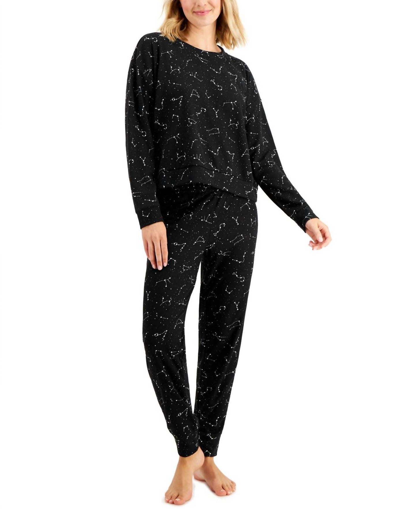 Sleepwear Long Sleeve Waffle Pajama Top And Jogger Set