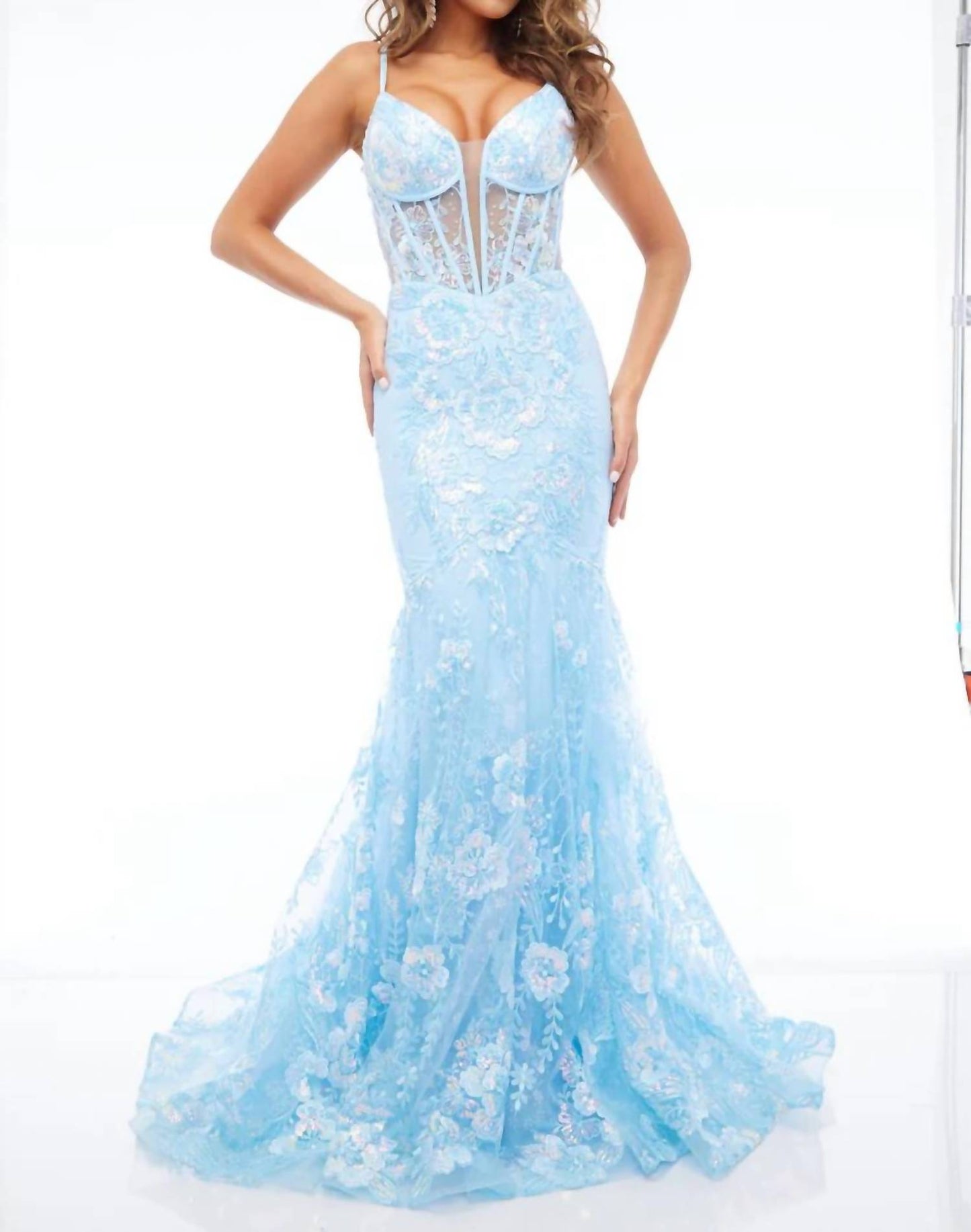Applique Mermaid Dress With Lace-up Back