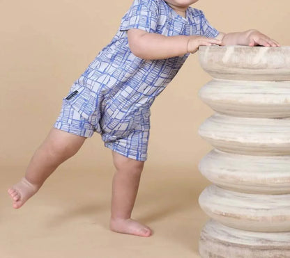 TINY TRIBE - Boys' Sketched Check Romper - Rack Hunt