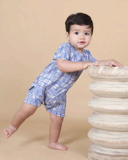 TINY TRIBE - Boys' Sketched Check Romper - Rack Hunt