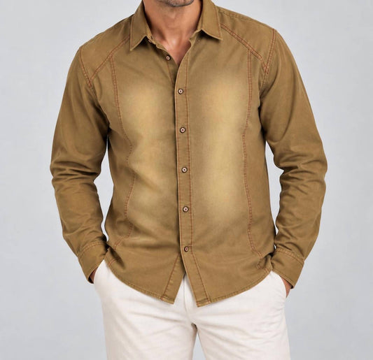 Eight X Men's Signature Slim-fit Long Sleeve Shirt in Mustard