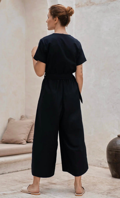 Evora Linen Belted Jumpsuit