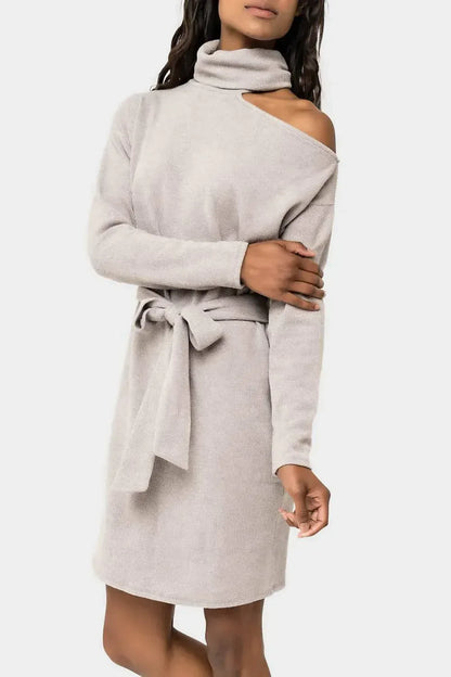 Gibsonlook - Mock Neck Ribbed One Shoulder Cut Out Knit Dress - Rack Hunt