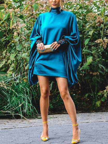 Loose Batwing Button Mini Night Out Dress