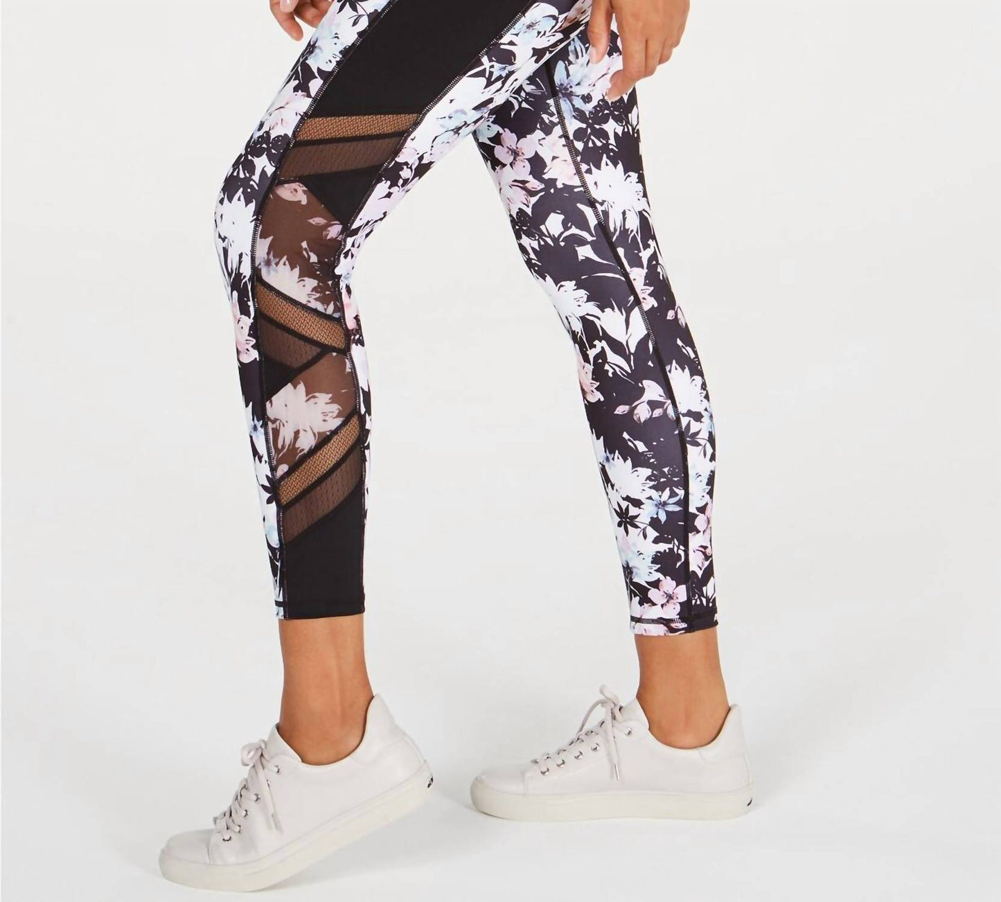Women's Printed Mesh Trimmed Ankle Leggings