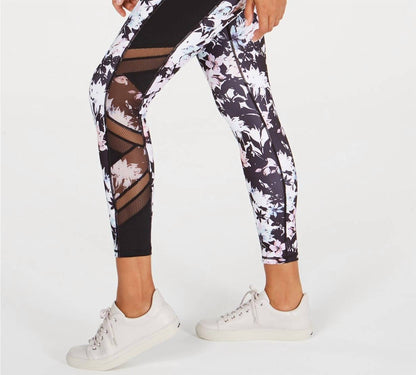 Women's Printed Mesh Trimmed Ankle Leggings