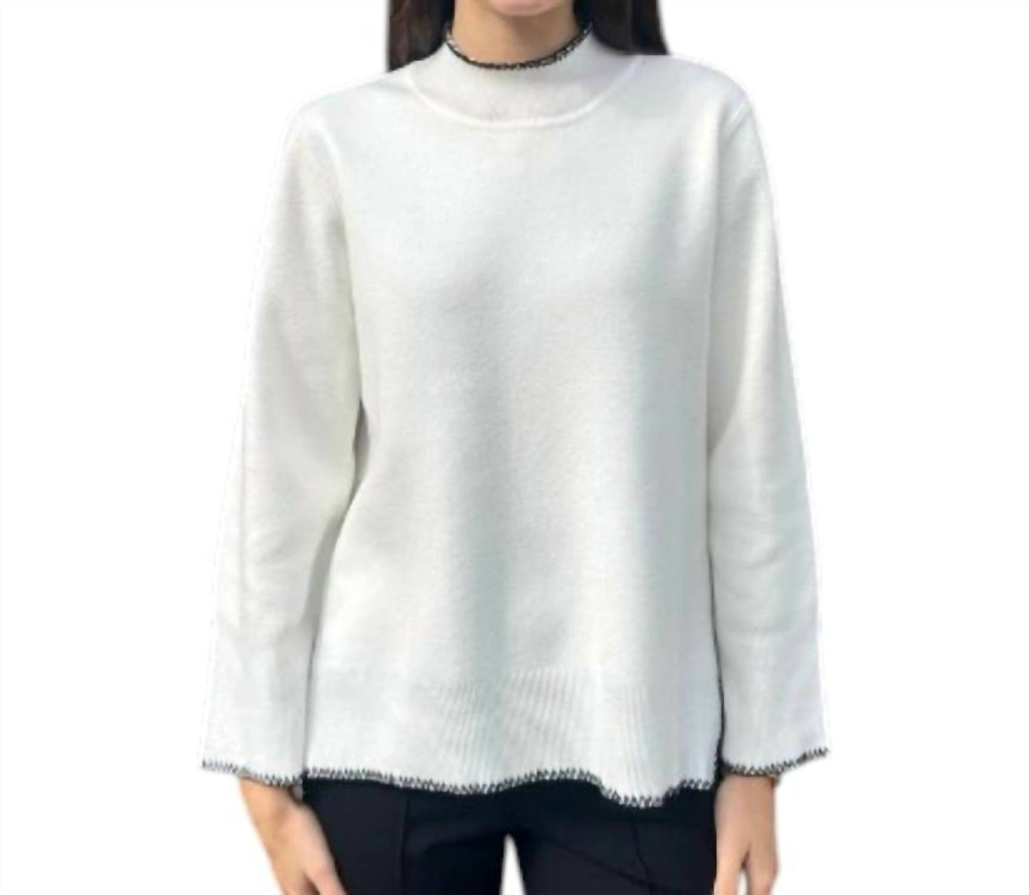 High-low Mock Neck Sweater With Stitched Trim