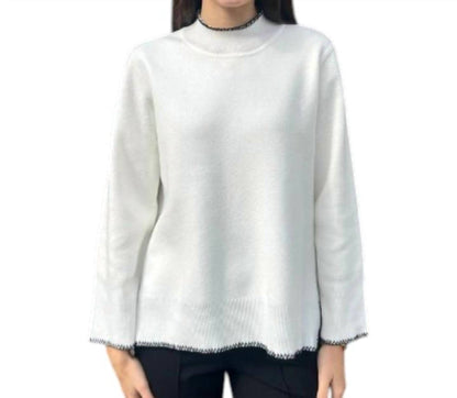 High-low Mock Neck Sweater With Stitched Trim